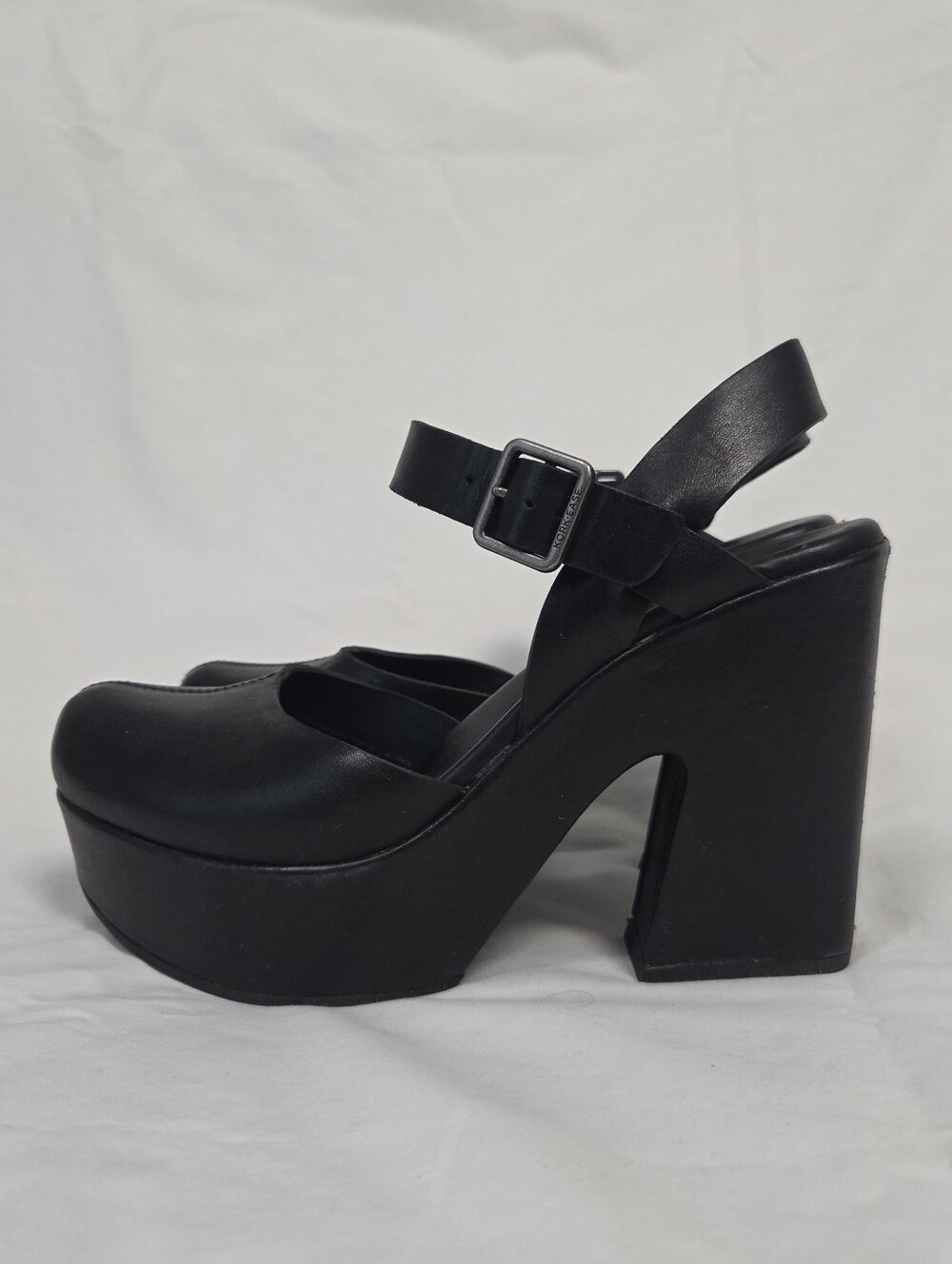 Kork Ease Black Leather Platform Sandal 8